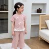 Picture of Girls' Baby Suit 2026 Summer New Lace Bow Top Loose Wide Leg Pants Two-piece Set