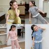 Picture of Girls' Baby Suit 2026 Summer New Lace Bow Top Loose Wide Leg Pants Two-piece Set