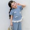 Picture of Girls' Baby Suit 2026 Summer New Lace Bow Top Loose Wide Leg Pants Two-piece Set