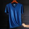 Picture of Ice Silk Traceless Plaid Short-sleeved T-shirt Men's V-neck Summer Thin Stretch Top Grid Sports Quick-drying T-shirt Half-sleeved