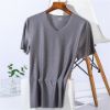 Picture of Ice Silk Traceless Plaid Short-sleeved T-shirt Men's V-neck Summer Thin Stretch Top Grid Sports Quick-drying T-shirt Half-sleeved