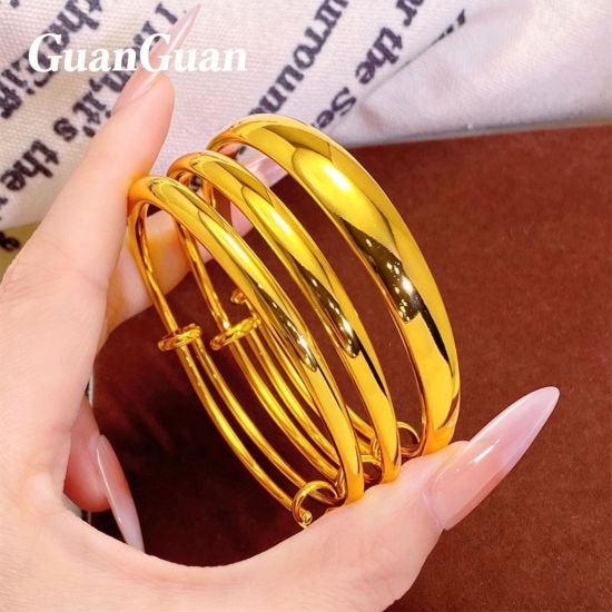 Picture of Long-Lasting Non-Fading Brass Gold-Plated Smooth-Surface Slide Bracelet for Women – Simple, Stylish, Lite-Luxury Plain Band with Adjustable Size