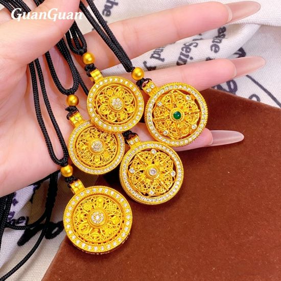 Picture of Brass Gold Plated Point Drill Rotatable Eight Treasure Compass Pendant Gold Shop Same Style Women's Light Luxury High-end Sense Woolen Chain Pendant