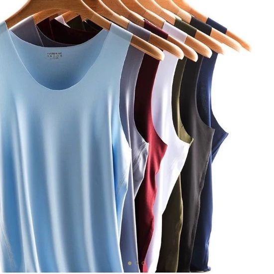 图片 男士冰丝V领无痕背心修身紧身健身运动跨栏打底弹力夏季速干汗衫