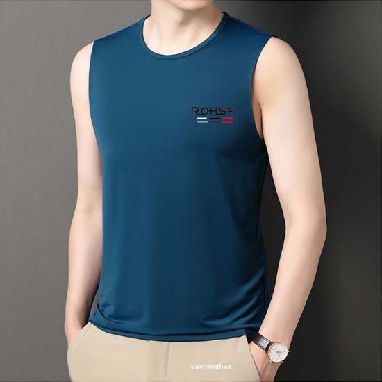 图片 男士V领冰丝坎肩背心空调速干健身透气马甲无袖T恤打底衫2026新款