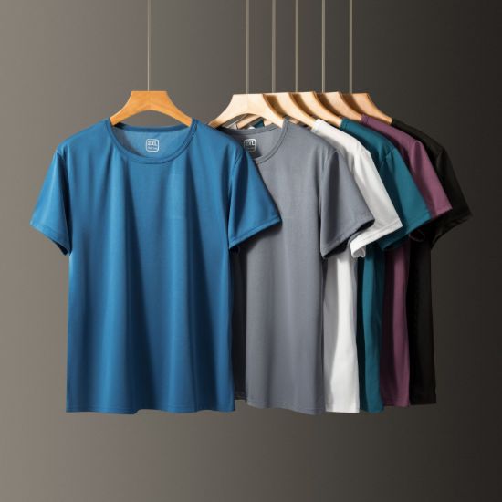 Picture of T-Shirt Men's Fashion Summer 2026 New Light Plate Ice Silk Quick-drying Clothes Short-sleeved Elastic Mesh Round Neck Thin